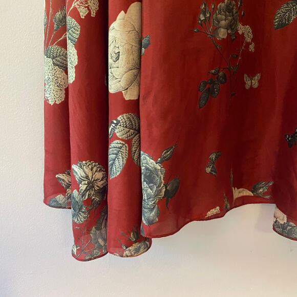 NWOT Biyan Red Rose Print 100% Silk Maxi Dress Romantic Flowy Women's size Small - Picture 5 of 15